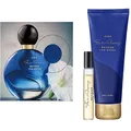 Produktbild: Avon Set1x Far Away Beyond The Moon Parfum 50ml Spray1x Taschenspray 10ml und 1x Bodylotion 125ml mit Sandelholz Wildkirsche Belle de Nuit für Damen intensives Parfum