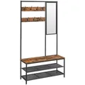 Produktbild: Vasagle Garderobenständer HSR415B01, schwarz, mit 14 Haken und Spiegel, aus Metall, 180 x 98 cm