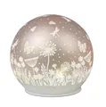Produktbild: formano LED Deko Kugel Glas Peach Rosa 15cm Matte Glasleuchte mit Blumen-Dekor- Timer 6h/18h, batteriebetrieben (3× AA), stimmungsvolles Ambientelicht für Tisch, Fensterbank & Regal