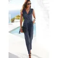 Produktbild: LASCANA Overall (mit Bindegürtel) aus knitterfreier Ware, eleganter Jumpsuit in Wickeloptik, bügelfrei blau 36