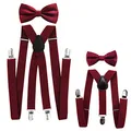 Produktbild: axy Vater-Sohn Partnerlook Hosenträger mit Fliege Set für Herren-Damen-Kinder (Weinrot (Herren 2,5cm + Kinder Hosenträger Breit 2,5cm))