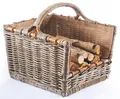 Produktbild: Holztrage Kaminholzkorb Holzkorb Rattan grau mit abnehmbarem Jutestoff mit Griff