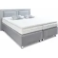 Produktbild: Boxspringbett, grau (hellgrau), Strukturstoff, Liegefläche B/L: 180cm x 200cm, H3, Bonnell-Federkernmatratze, Bezug Topper 100% Polyester, waschbar bis 60C;Bezug Unterbox und Kopfteil: Strukturstoff (77% Polyester und 23% Viskose);Zierkissen: gefüllt mit Hohlfaser-Polyesterwatte (100% Polyester), Bezug aus 100% Polyester;Bezug Obermatratze 100% Polyester, waschbar bis 60C, WESTFALIA SCHLAFKOMFORT, Komplettbetten, Boxspringbett, inkl. Kaltschaum-Topper und Zierkissen