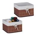 Produktbild: Relaxdays Aufbewahrungskorb 2er Set, Bambus, Stoffeinsatz, HBT: 20x31x31 cm, Körbchen Griffloch, Regalkorb, braun/weiß