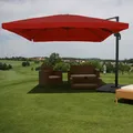 Produktbild: Gastronomie-Ampelschirm MCW-A96, 3,5x3,5m (Ø4,95m) Polyester/Alu 25kg ~ Flap, bordeaux mit Ständer, drehbar