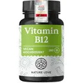 Produktbild: Nature Love Vitamin B12-180 Tabletten - 500 µg pro Tablette - Beide aktiven Formen (Adenosyl- & Methylcobalamin) & Depotform - Ohne synthetische Zusätze, hochdosiert, vegan, laborgeprüft