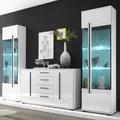 Produktbild: Wohnwand Anbauwand weiß Hochglanz LED Vitrine Sideboard Anrichte Vitrinenschrank