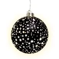 Produktbild: Led Weihnachts Glaskugel Sterne schwarz matt mit Timer - 12 cm - Deko Kugel warm weiß beleuchtet Batterie betrieben - Advent Winter Stimmungslicht