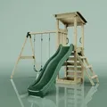 Produktbild: OutdoorToys Spielturm Neapel aus Holz in Dunkelgrün mit Doppel-Kinderschaukel - dunkelgrün