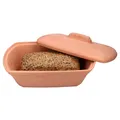 Produktbild: MamboCat Terra Brottopf aus Terrakotta I (LxB) 33x22,5cm I Ton-Brotkasten mit Deckel für Ihre Küche I formschöne rechteckig Aufbewahrungsbox mit Relief & Schriftzug für Toast & Brötchen