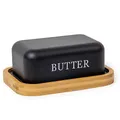 Produktbild: SYLANDO Butterdose , Butterglocke für 250 g Butter , Butter Dish aus Edelstahl , Butterschale mit Edlem & Nachhaltigem Bambusdeckel (Schwarz-15)