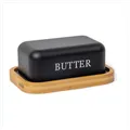 Produktbild: Butterschale Edelstahl mit Bambusdeckel Schwarz 250 g Butterdose