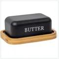 Produktbild: Butterdose Butterglocke Edelstahl Bambusdeckel Schwarz 250 g