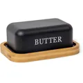 Produktbild: Butterdose Butterglocke Edelstahl Bambusdeckel Schwarz 250g Butterbehälter