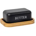 Produktbild: Butterdose 250g Edelstahl mit Bambusdeckel Schwarz Butterglocke Butterdish