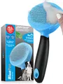 Produktbild: BluePet Hundebürste & Katzenbürste für Langhaar - Entfernt schonend Unterwolle, Verfilzungen & Knoten - Zupfbürste mit Selbstreinigung - Für die tägliche Anwendung (1.0 Blau)