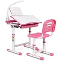 Produktbild: Kinderschreibtisch mit Stuhl & Lampe, höhenverstellbar, neigungsverstellbar, mit Schublade, Schuelerschreibtisch Rosa - Costway