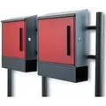 Produktbild: Bituxx - Freistehender Doppelstandbriefkasten Briefkastenanlage Seitenschloss und Zeitungsfach unten Dunkelgrau / Rot