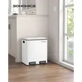 Produktbild: SONGMICS Mülleimer Küche, 2 x 15 L, Mülltrennsystem, Abfalleimer aus Metall, Treteimer mit Inneneimern und Griffen, Mülltrennung, Softclose, lu... - Weiß