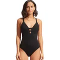 Produktbild: Seafolly Damen Active Deep V Plunge Maillot Einteiler Badeanzug, Schwarz (Eco Collective Black)