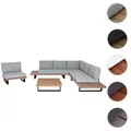Produktbild: Garten-Garnitur mit Sessel HWC-H54, Lounge-Set Sofa, Spun Poly Akazie Holz FSC® Aluminium ~ hellbraun, Polster hellgrau