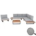 Produktbild: Mendler Garten-Garnitur mit Sessel HWC-H54, Lounge-Set Sofa, Spun Poly Akazie Holz FSC® Aluminium - Hellbraun, Polster hellgrau