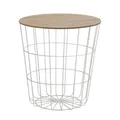 Produktbild: Spetebo Gitterkorb Beistelltisch aus Metall 39 cm - Weiß - Korbtisch mit Holz Optik Tischplatte in braun - Deko Tisch klein mit Aufbewahrungskorb Couchtisch Kaffeetisch Dekotisch mit Staufach