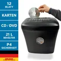 Produktbild: Aktenvernichter Papierschredder Schredder Kreuzschnitt P4 12 Blatt CDs 21 Liter