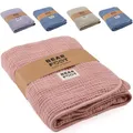 Produktbild: BEARFOOT Babydecke - Musselin Fleecedecke (Baumwolle, Fleece) flauschig weiche Kuscheldecke, Baby/Neugeborene/Kinder Geschenk Junge & Mädchen zur Geburt (Dusty Rose)