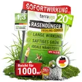 Produktbild: TerraUno Rasendünger Frühjahr/Sommer I Sofortwirkung für saftiges grün I 20 kg für 1000 m² I gesunder Rasen verdrängt Moos und Unkraut I NPK Dünger Rasen I Gegen Trockenstress I Für den Streuwagen
