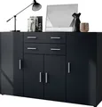 Produktbild: Vladon Highboard Aron Anrichte mit 2 Schubladen und 4 Türen mit insgesamt 8 Fächer dahinter, Anthrazit matt/Schwarz matt (166,5 x 106,5 x 35 cm)