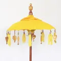 Produktbild: Kleiner Tischschirm aus Bali Garten Schirm Dekoration Party Partyschirm Handarbeit Orient Dekoschirm ca. 40 cm Gelb Gold