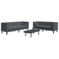 Produktbild: 2-tlg. Chesterfield-Sofa-Set mit Nackenrollen Dunkelgrau Samt