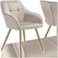 Produktbild: tectake® Samt Stuhl, Esszimmerstuhl mit Stepp Samtstoff, Küchenstühle modern, gemütlicher Sessel Wohnzimmer, Armlehnstuhl Esszimmer, Dining Lounge, Schminktisch Stuhl - Taupe/Gold