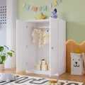 Produktbild: Flieks Kleiderschrank Garderoben Klein, Garderobenschrank Kleiderschrank mit Kleiderstange, Kinderkleiderschrank Schlafzimmerschrank, Weiß