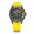 Produktbild: WENGER Herren Armbanduhr Seaforce Chronograph Ø 43 mm, Swiss Made, Analog Quarz, Wasserdicht bis 200 m, Silikon-Armband, Schwarz/Gelb, 01.0643.129
