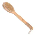 Produktbild: K-Pro Rückenbürste mit Langem Stiel – Doppelseitige Körperbürste aus Naturborsten & Kirschholz, Peelingbürste mit harten & weichen Borsten für Dusche, Bad und Rückenpflege für Damen & Herren.