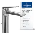 Produktbild: Villeroy & Boch Oasis Waschtischarmatur mit Zugstange - Wasserhahn Bad mit Keramikkartusche - Waschbeckenarmatur wassersparend und pflegeleicht - Auslaufhöhe 114mm - Badarmatur rund in Chrom