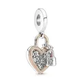 Produktbild: PANDORA Herzschloss Doppelter Charm-Anhänger aus Sterling-Silber und 14 Karat Rosévergoldeter Metalllegierung mit Cubic Zirkonia, 780087C01