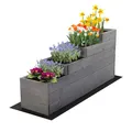Produktbild: MODO24 Hochbeet Holz, 4-stufiger Pflanzkasten, Blumenkasten, Gemüsebeet, Kräuterbeet, Anzuchtset, Anzuchtkasten, mit Gartenvlies als Unterlage und Schrauben, Abmessungen 54x30x120 cm, Farbe: Grau