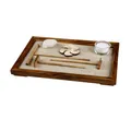 Produktbild: Loveria Zen Garten Schreibtisch, Braun | 28x19cm | Set mit Sand, Teekerzen-Glas, Stempel, Kurzhake, Schieber, Dekostein, Tablett | Mini-Zen-Garten mit Zubehör