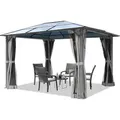 Produktbild: Gartenpavillon 3x3,65 m Polycarbonat Dach ca. 6 mm - Hardtop Pavillon mit 4 Seitenteilen und Moskitonetzen in grau - Toolport