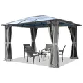 Produktbild: TOOLPORT Gartenpavillon 3x3,65 m Polycarbonat Dach ca. 6 mm - Hardtop Pavillon mit 4 Seitenteilen und Moskitonetzen in grau