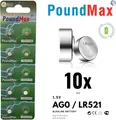 Produktbild: 10x AG0 Alkaline Knopfzelle PM 379 119SG0 SR63 GP379 LR521 D379 SR521W 1,5 V