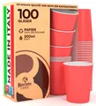 Produktbild: 100 Stk. Heiß- und Kaltgetränkebecher Rot Pappe beschichtet 8oz. 200 ml / Die...