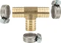 Produktbild: tecuro Schlauchverbinder T-Stück 1/2 Zoll (14 mm), MS-blank, mit 3 x Schlauchschellen W4 12-20 mm