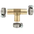 Produktbild: tecuro Schlauchverbinder T-Stück 1/2 Zoll (14 mm), MS-blank, mit 3 x Schlauchschellen W4 12-20 mm