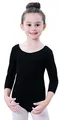 Produktbild: Soudittur Kinder Ballettanzug Baumwolle 3/4 Langarm Ballett Trikot Tanz-Body Turnanzug für Mädchen (Schwarz, Tag 120(Höhe: 115-125 cm))
