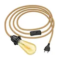 Produktbild: ledscom.de Hanfkabel LEKA mit Stecker, Schalter und E27 Fassung, inkl. E27 Lampe Vintage Retro gold extra-warmweiß 489lm