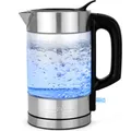 Produktbild: ProfiCook® Wasserkocher Edelstahl | 1 Liter | blau beleuchtet | BPA frei | Wasserkocher klein | 1600W | Reisewasserkocher | Glas-/ Edelstahlgehäuse | Kettle | PC WKS 1229 G